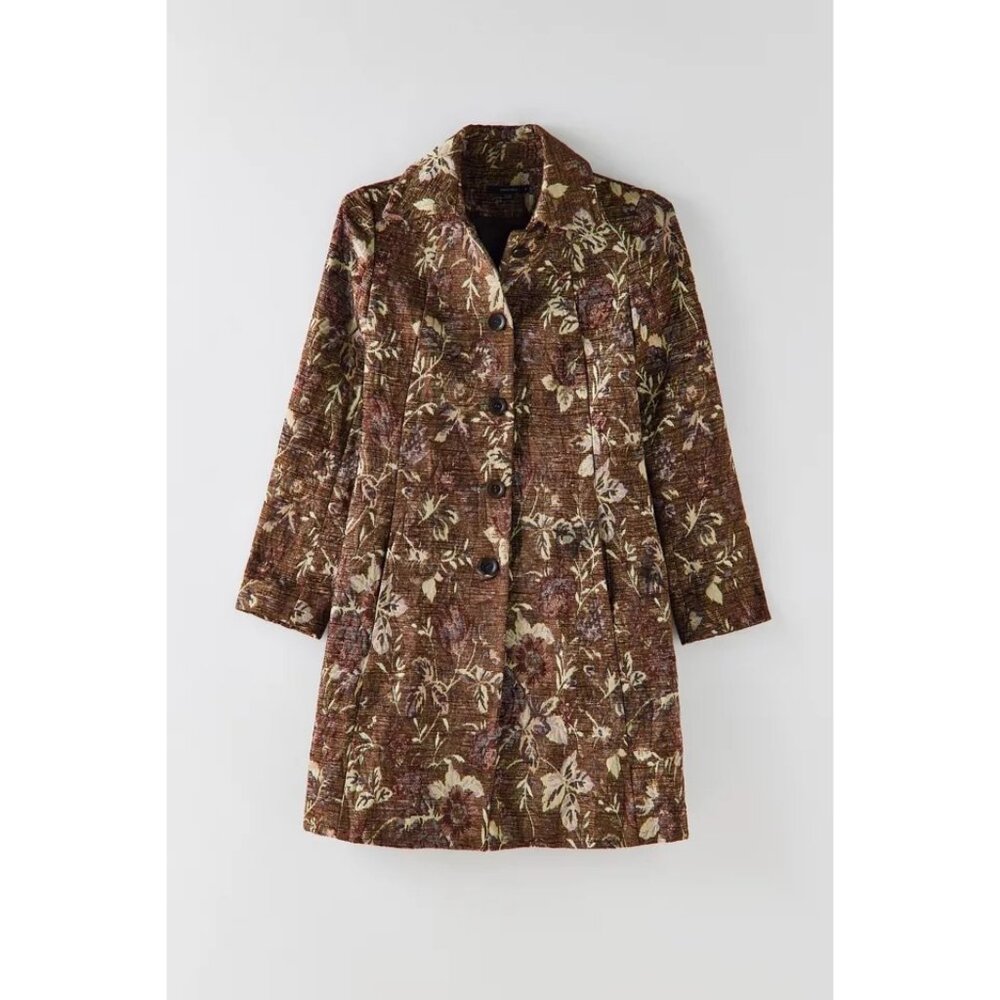 Brocade Jaquard Tapestry Long Jacket Trenchcoat Womens 10 Rare Vintage Art Wear